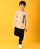 Anthrilo Blended Full Sleeves Gamer Text Printed Tee With Fleece Joggers Set - Beige & Black