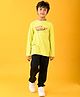 Anthrilo Blended Full Sleeves Pure Energy Text Printed Tee With Fleece Joggers Set - Lime & Black
