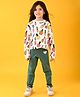 Anthrilo Blended Full Sleeves Nail Paints Printed Tee With Heart Printed Leggings Set - White & Green