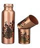 VoiDrop Peacock Design 1 Ltr Leak Proof Pure Copper Water Bottle Set with 2 Glasses-Copper Vessel-An Ayuervedic Water Bottle-Capacity 34 Oz Pure Copper Bottle Peacock Design