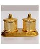 VoiDrop Metal Roli-Chandan Tikka, Sindoor Kumkum Dani In Double Dibbi Round Shape Box,Gold Finish,Metal