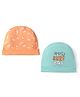 Doodle Poodle Interlock Knit Caps with Beach Theme & Text Print Peach & Light Blue Pack of 2 - Diameter 10.5 cm