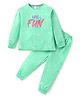 Smarty Girls Cotton Lycra Knit Full Sleeves Winter Wear Suit With Text Print - Turquoise
