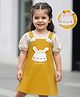 Kookie Cotton Knit Puffed Sleeves Frock with Animal Embroidery & Applique - Yellow