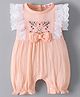 Kookie Kids Frill Sleeves Romper With Floral Embroidery & Bow Applique - Peach