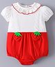 Kookie Kids Half Sleeves Onesie With Strawberry Applique & Lace Detailing - Red & White