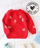 Woonie Full Sleeves Daisy Floral Embroidered Handknitted Sweater - Red