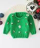 Woonie Full Sleeves Handknitted Bee & Flower Embroidered Sweater - Green