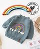 Woonie Full Sleeves Handknitted Flower & Rainbow Embroidered Sweater - Grey