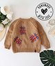 Woonie Full Sleeves Handknitted Tic Tac Toe Embroidered Sweater - Beige