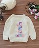 Woonie Full Sleeves Handknitted Floral One Embroidered Pullover - Cream