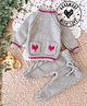 Woonie Full Sleeves Handknitted Heart Pocket Detailed Sweater Set - Grey