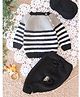 Woonie Full Sleeves Handknitted Striped Sweater Set - Black