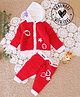 Woonie Full Sleeves Handknitted Floral Embroidered Hooded Sweater Set - Red