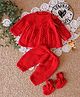 Woonie Full Sleeves Handknitted Self Design Sweater Set With Socks - Red