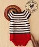 Woonie Half Sleeves Crochet Striped & Colour Blocked Onesie - Red