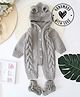 Woonie Full Sleeves Handknitted Cable Design Hooded Romper With Coordinating Socks - Grey