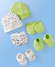 Doodle Poodle Interlock Knit Cap Mittens & Booties Set with Beach Theme Print White & Green Pack of 2 - Diameter 10 cm