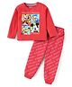 Babyhug Disney Single Jersey Knit Full Sleeves Night Suit with Mickey Mouse Graphics - Red