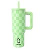 House of Quirk 1200 ml Stainless Steel Tumbler Hot and Cold with Handle and Lid 2 Straw Double Insulated Cup 100% Leak Proof Mug Cupholder for Gym Travelling-Lime Check