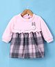 Little Kangaroos Woven Full Sleeves Checkered Party Frock with Bunny Applique - Pink