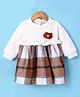 Little Kangaroos Woven Full Sleeves Checkered Party Frock with Bunny Applique - White