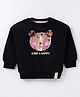 Little Kangaroos Cotton Knit Full Sleeves Sweatshirt with Foil Print & Pom Pom Applique - Black