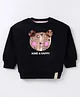 Little Kangaroos Cotton Knit Full Sleeves Sweatshirt with Foil Print & Pom Pom Applique - Black