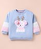 Little Kangaroos Cotton Knit Full Sleeves Sweatshirt with Reindeer Print & Pom Pom Applique - Light Blue