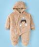 Little Kangaroos Winter Wear Hooded Romper With Bear Applique - Tan
