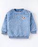 Little Kangaroos Fur Woven Full Sleeves Sweatshirt With Bear Embroidery - Blue