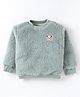 Little Kangaroos Fur Woven Full Sleeves Sweatshirt With Bear Embroidery - Mint Green