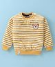 Little Kangaroos Fleece Woven Drop Shoulder Full Sleeves Striped Sweatshirt with Bear Embroidery - Mustard