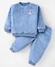Little Kangaroos Fur Knit Full Sleeves Winter Wear Co-Ord Set With Bear Embroidery Detail - Blue