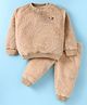 Little Kangaroos Fur Knit Full Sleeves Winter Wear Co-Ord Set With Bear Embroidery Detail - Light Brown