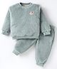 Little Kangaroos Fur Knit Full Sleeves Winter Wear Co-Ord Set With Bear Embroidery Detail - Mint Green