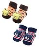 MumsLap Cotton Pack Of 2 Animals Designed Anti Skid Socks - Navy Blue & Brown