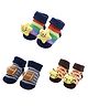 MumsLap Cotton Pack Of 3 Animal & Star Designed Striped Anti Skid Socks - Multi Colour