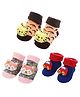 MumsLap Cotton Pack Of 3 Animals & Car Designed Striped Anti Skid Socks - Pink