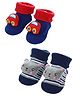 MumsLap Cotton Pack Of 2 Animal & Car Designed Anti Skid Socks - Red & Blue