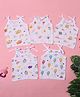MumsLap 100% Organic Muslin Cotton Pack Of 5 Sleeveless Animals & Vehicles Printed Jhablas - White