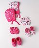 Doodle Poodle Interlock Knit Cap Mittens & Booties Set with Floral Print Dark Pink & White Pack of 2 - Diameter 10 cm