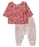 Snowflakes Rayon Sleeveless Deer  Printed Jhabla Top With Harem Pant Set - Pink & White