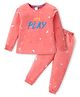 Smarty Girls Cotton Lycra Knit Full Sleeves Winter Wear Suit With Text Print - Dark Peach