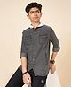 Coolsters by Pantaloons Cotton Full Sleeves Solid Hooded Shirt - Charcoal