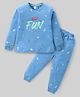 Smarty Girls Cotton Lycra Knit Full Sleeves Winter Wear Suit With Text Print - Light Blue