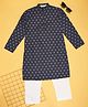 Indus Route by Pantaloons Full Sleeves Printed Kurta & Pyjama Set - Navy