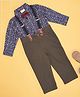 Pantaloons Baby Cotton Full Sleeves Floral Printed Shirt With Solid Trouser Suspender & Bow - Navy Blue