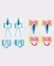 Ribbon candy Set of 2 Pair Tic Tac Pins And Rubber bands - Blue Fluorescent Pink and Yellow