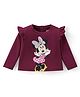 Babyhug Disney Single Jersey Knit Full Sleeves Top With Minnie Mouse Graphics and Frill Detailing - Maroon